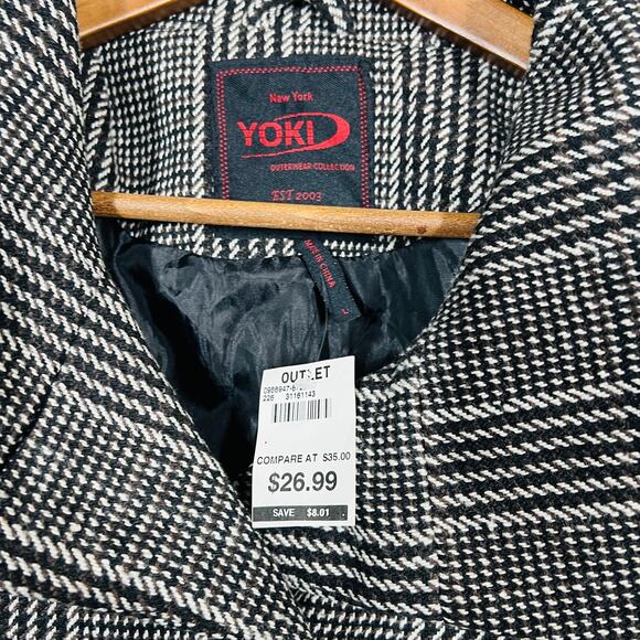 NEW! Yoki Tweed Pea Coat Button Front Coat Long Sleeve Check Stripe - L - Picture 4 of 5